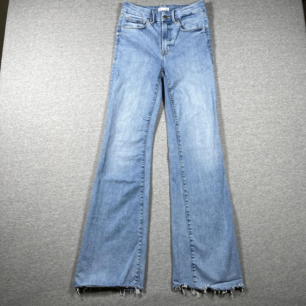 Good American Jeans Womens 6-12 Blue Bootcut Mid Rise Light Wash Distressed